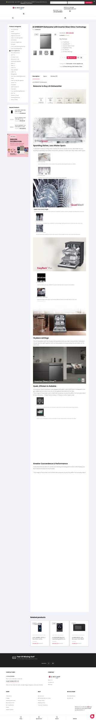 LG DFB532FP Dishwasher with Inverter Direct Drive Technology