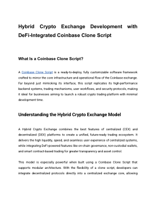 Hybrid Crypto Exchange Development with DeFi-Integrated Coinbase Clone Script