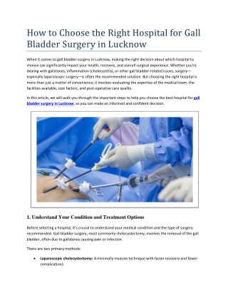 How to Choose the Right Hospital for Gall Bladder Surgery in Lucknow