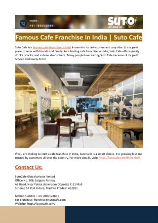 Famous Cafe Franchise in India-Suto Cafe