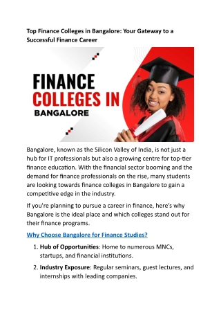 Top Finance Colleges in Bangalore 2025