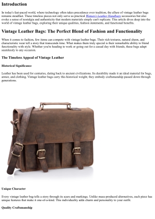 Vintage Leather Bags: The Perfect Blend of Fashion and Functionality