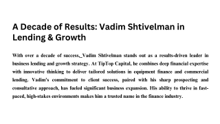Business Lending, Reimagined by Vadim Shtivelman