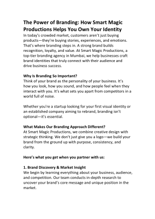 The Power of Branding: How Smart Magic Productions Helps You Own Your Identity