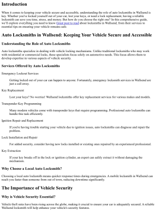Auto Locksmiths in Wallsend: Keeping Your Vehicle Secure and Accessible