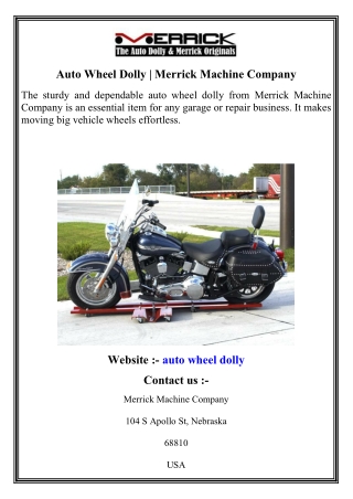 Auto Wheel Dolly  Merrick Machine Company