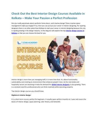 Check Out the Best Interior Design Courses Available in Kolkata – Make Your Passion a Perfect Profession