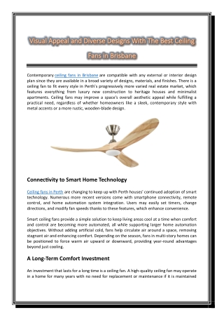 Visual Appeal and Diverse Designs With The Best Ceiling Fans in Brisbane