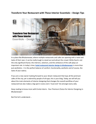 Transform Your Restaurant with These Interior Essentials – Design Tips