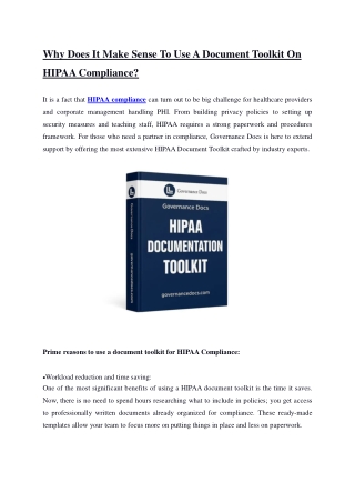 Why Does It Make Sense To Use A Document Toolkit On HIPAA Compliance