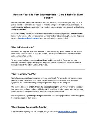 Reclaim Your Life from Endometriosis – Care & Relief at Ekam Fertility