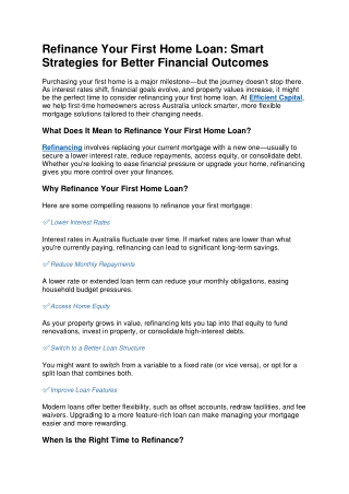 Refinance Your First Home Loan Smart Strategies for Better Financial Outcomes