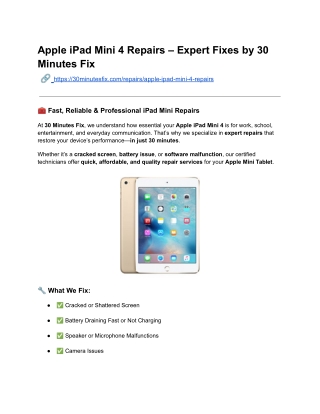 Apple iPad Mini 4 Repairs – Expert Fixes by 30 Minutes Fix