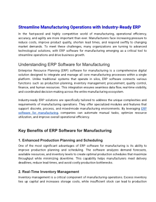 Streamline Manufacturing with Industry-Ready ERP Solutions