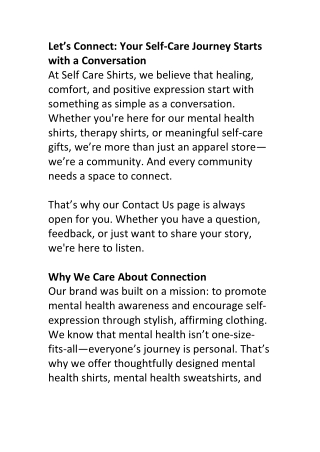Contact Us | Self Care Shirts for Mental Health Support