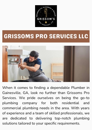 Reliable Plumbing Services by Grissoms Pro Services – Your Trusted Plumber in GA
