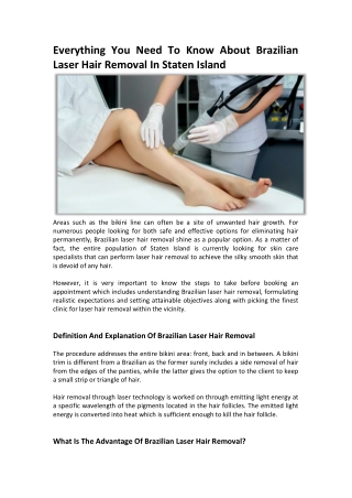 Everything You Need To Know About Brazilian Laser Hair Removal In Staten Island
