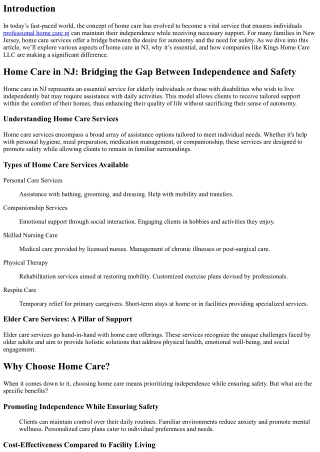 Home Care in NJ: Bridging the Gap Between Independence and Safety