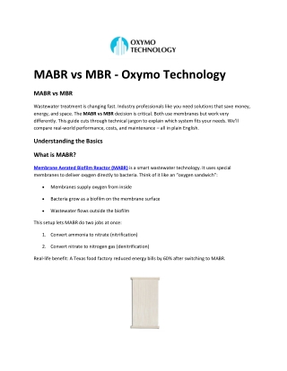 MABR vs MBR - Oxymo Technology