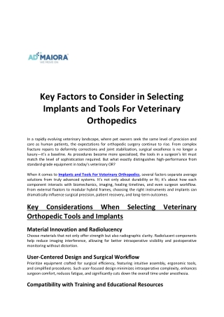 Key Factors to Consider in Selecting Implants and Tools For Veterinary Orthopedics