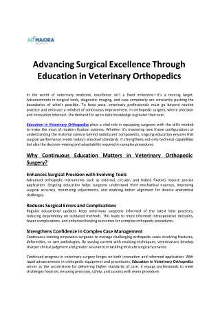 Advancing Surgical Excellence Through Education in Veterinary Orthopedics