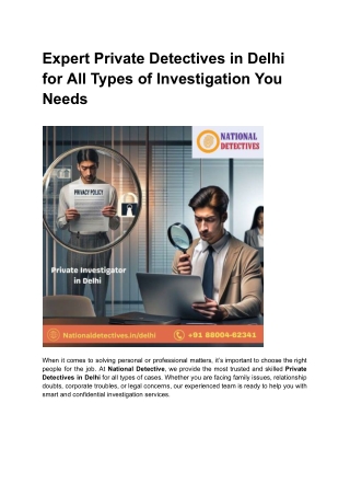 Expert Private Detectives in Delhi for All Types of Investigation You Needs