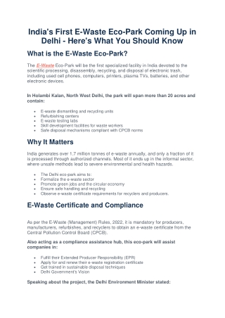 India's First E-Waste Eco-Park Coming Up in Delhi Here's What You Should Know