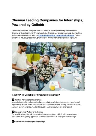 Chennai Leading Companies for Internships, Powered by Qollabb