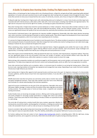 A Guide To Virginia Deer Hunting Clubs Finding The Right Lease For A Quality Hunt