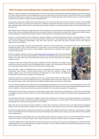 What To Expect From Alabama Deer Hunting Clubs Land, Leases And Wildlife Management
