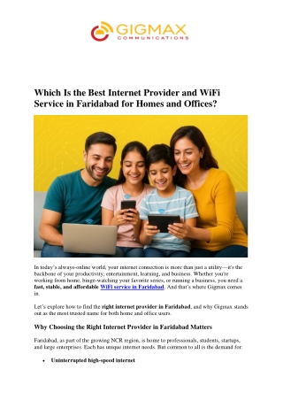 Which Is the Best Internet Provider and WiFi Service in Faridabad for Homes and Offices.docx