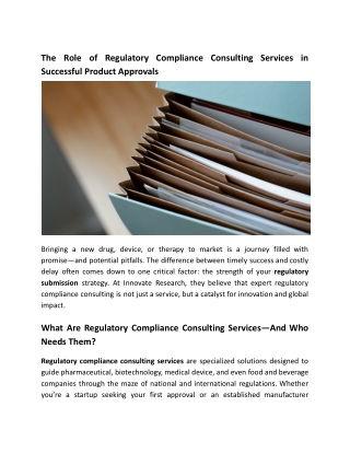 Role of Regulatory Compliance Consulting Services in Successful Product Approval