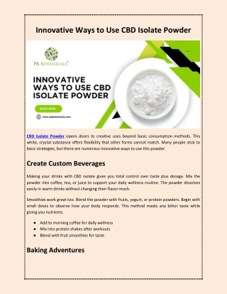 Innovative Ways to Use CBD Isolate Powder