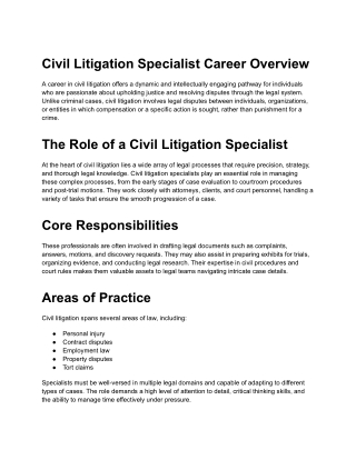 Civil Litigation Specialist Career