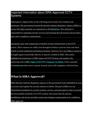 Important Information about SIRA Approved CCTV Systems