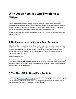Why Urban Families Are Switching to Millets