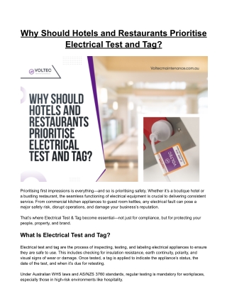 Why Should Hotels and Restaurants Prioritise Electrical Test and Tag?