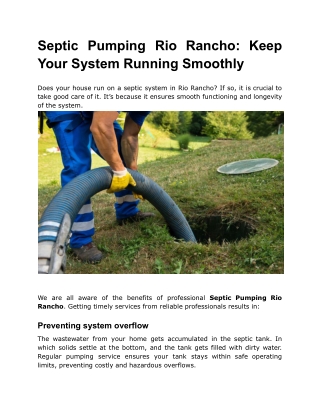 Septic Pumping Rio Rancho_ Keep Your System Running Smoothly