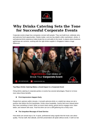 Why Drinks Catering Sets the Tone for Successful Corporate Events