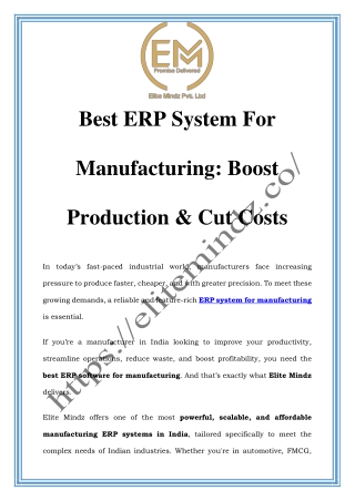 Best ERP System for Manufacturing| Elite Mindz ERP Software