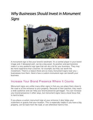 Why Businesses Should Invest in Monument Signs