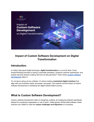 Impact of Custom Software Development on Digital Transformation