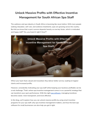 Spa Incentive Management South Africa – Boost Profits & Staff Motivation