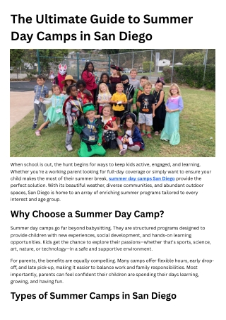 The Ultimate Guide to Summer Day Camps in San Diego