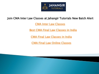 Join CMA Inter Law Classes at Jahangir Tutorials New Batch Alert