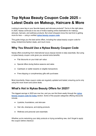 Top Nykaa Beauty Coupon Code 2025 – Latest Deals on Makeup, Haircare & More