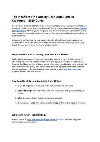 Top Places to Find Quality Used Auto Parts in California – 2025 Guide