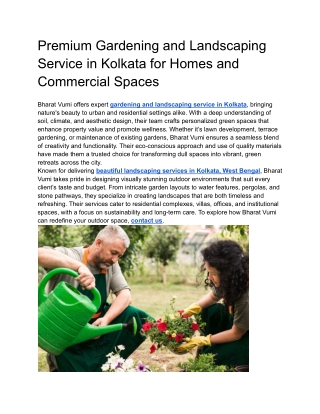 Premium Gardening and Landscaping Service in Kolkata for Homes