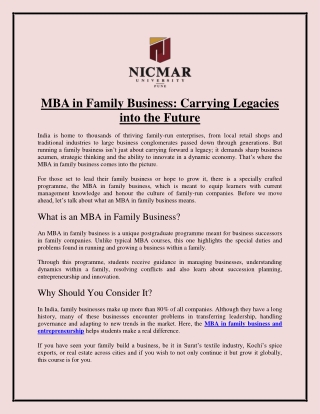MBA in Family Business: Carrying Legacies into the Future