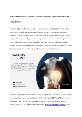 Achieving Digital Agility MuleSoft Integration Solutions for End-to-End Connectivity